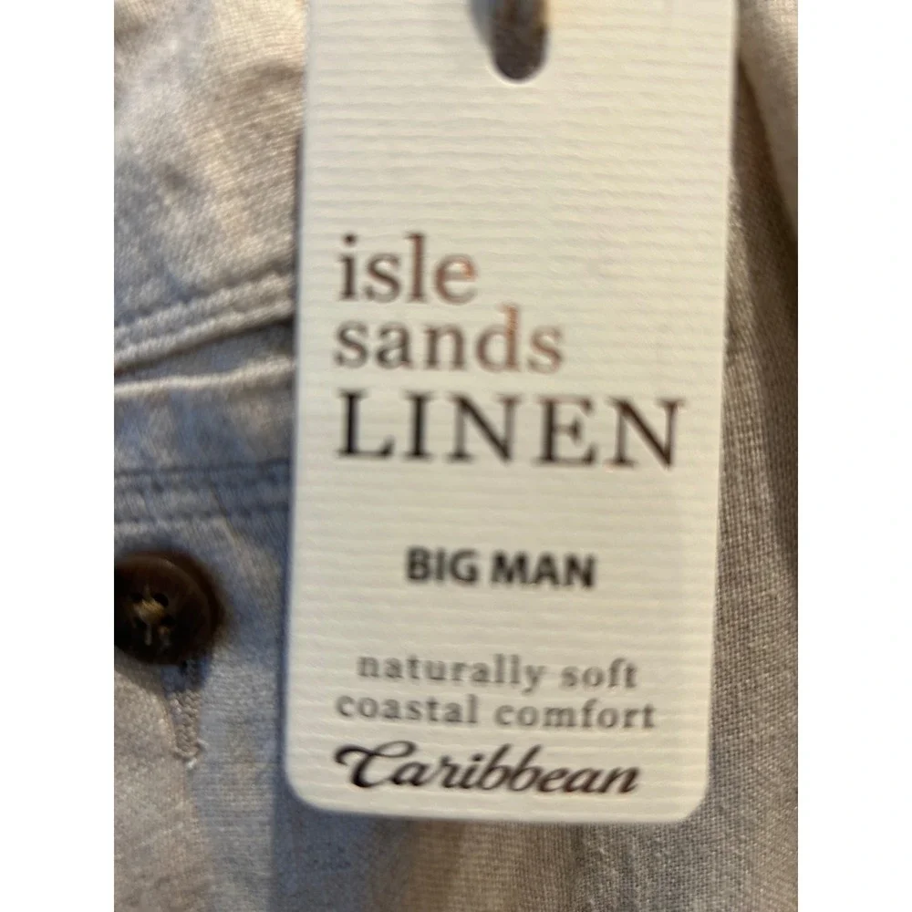 Men's Caribbean isle sands linen pants elastic waist big man 50 x 30 beige